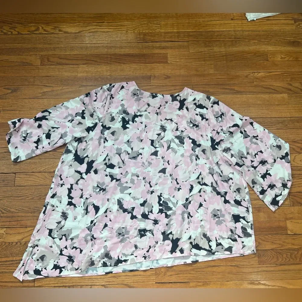 Catherine’s Pink Floral Asymmetrical Flare Sleeve Top Women’s Plus Size 4X